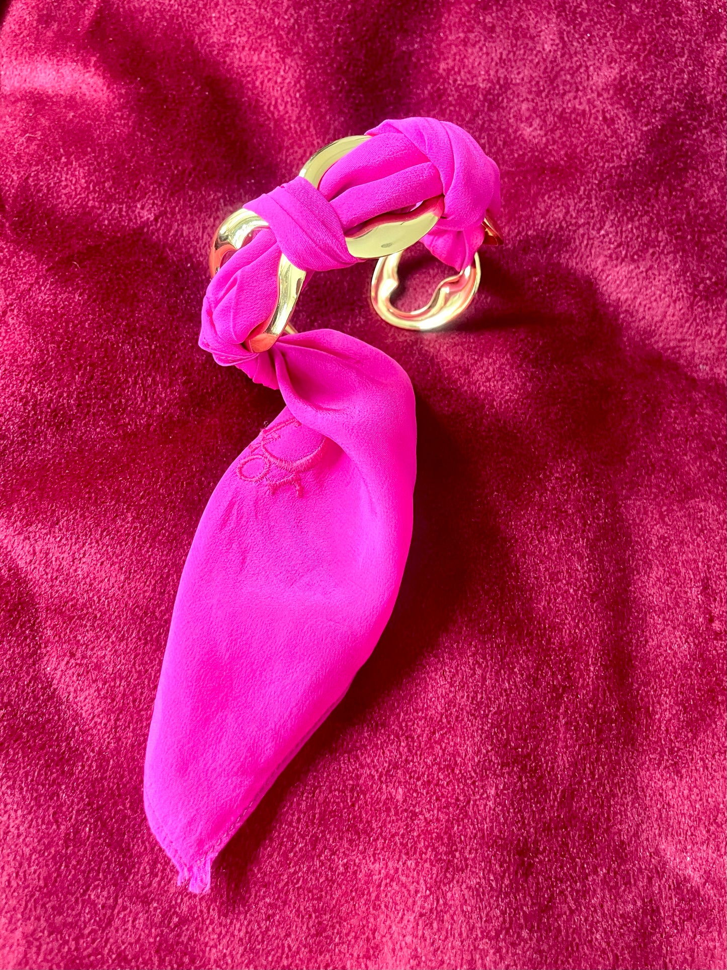 Vintage Dior Pink Silk Scarf & Gold Stainless Steel Bracelet – Customizable Set