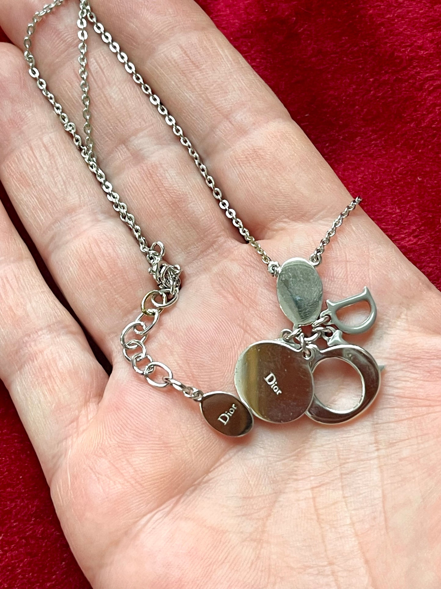 Short Vintage Dior Gourmet Necklace with Grey Enameled Letters