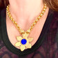 Rare Authentic Vintage Gold Flower Blue Rhinestone Yves Saint Laurent Brooch Pendant