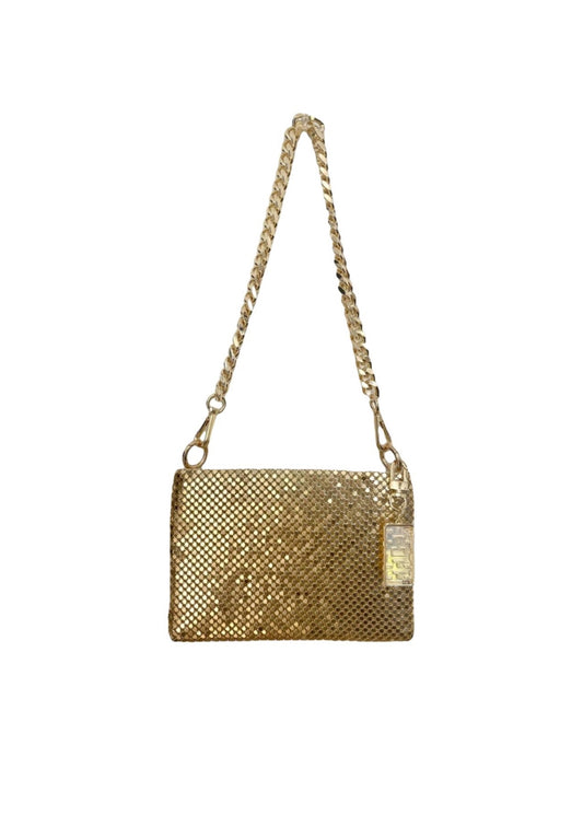 Vintage Paco Rabanne gold metal pixel bag with maze bag charm 