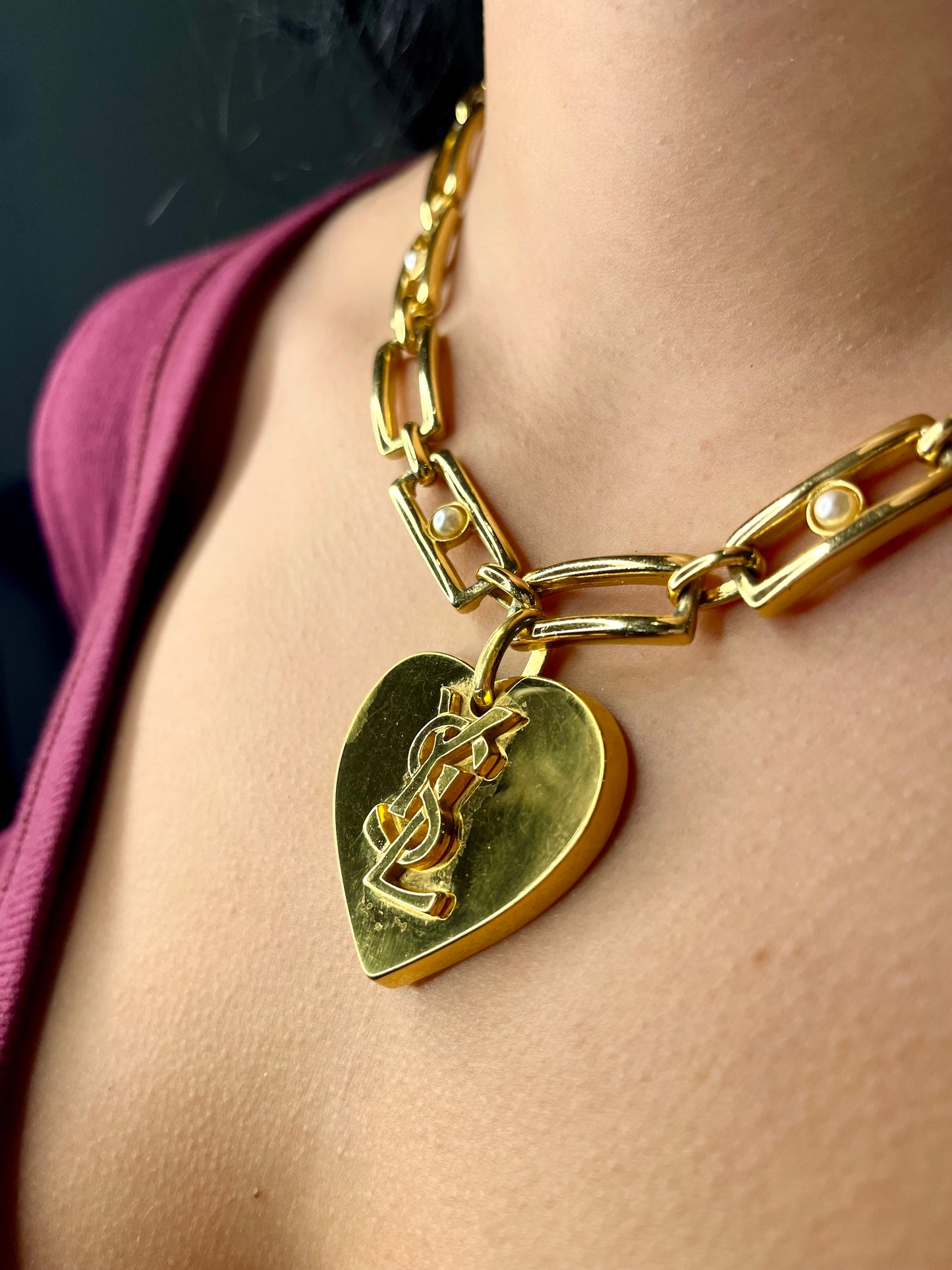 Vintage Yves Saint Laurent Authentic Heart Pendant Orena Necklace