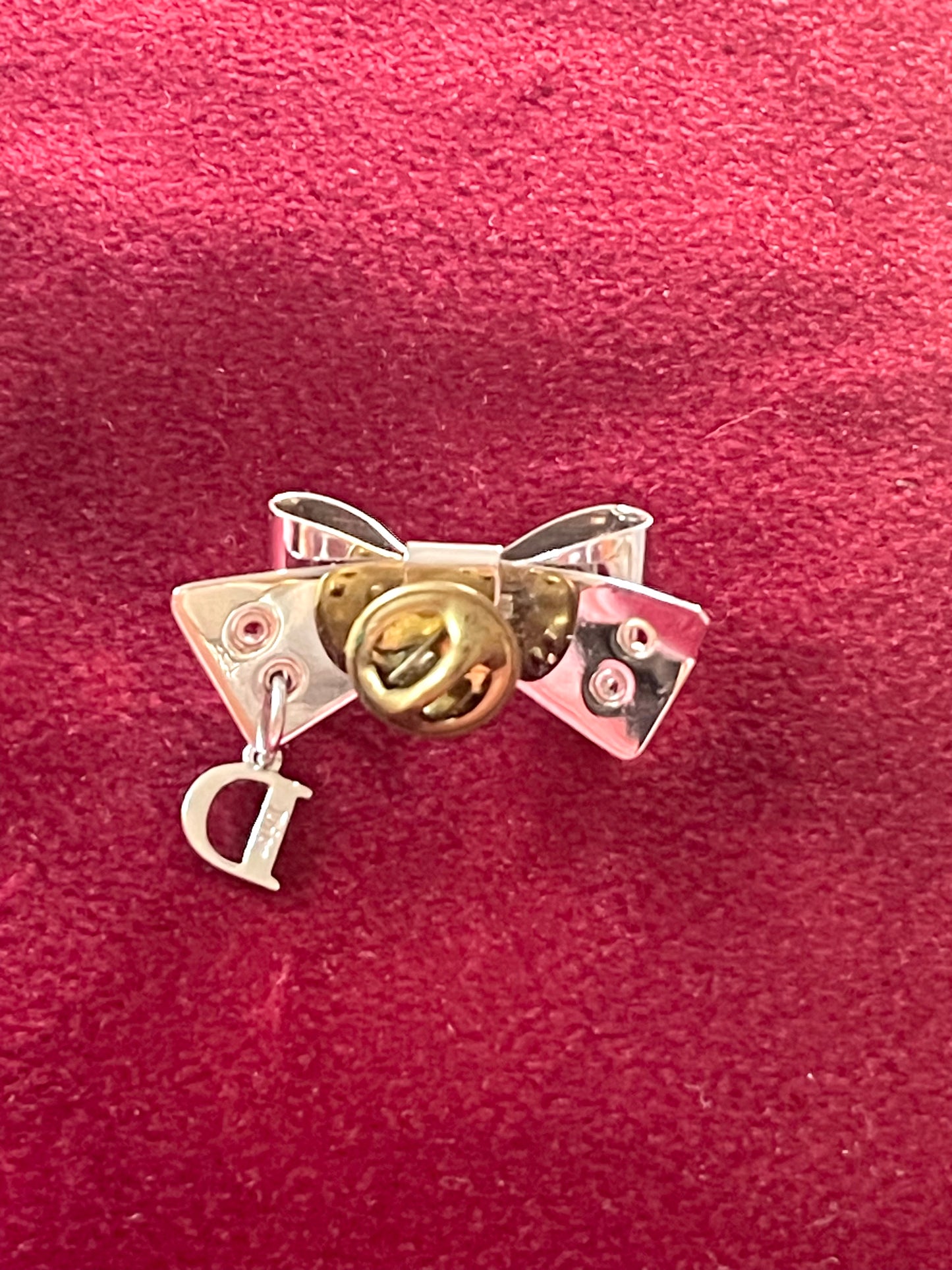 Dior Ribbon Silver Charm Pin Brooch