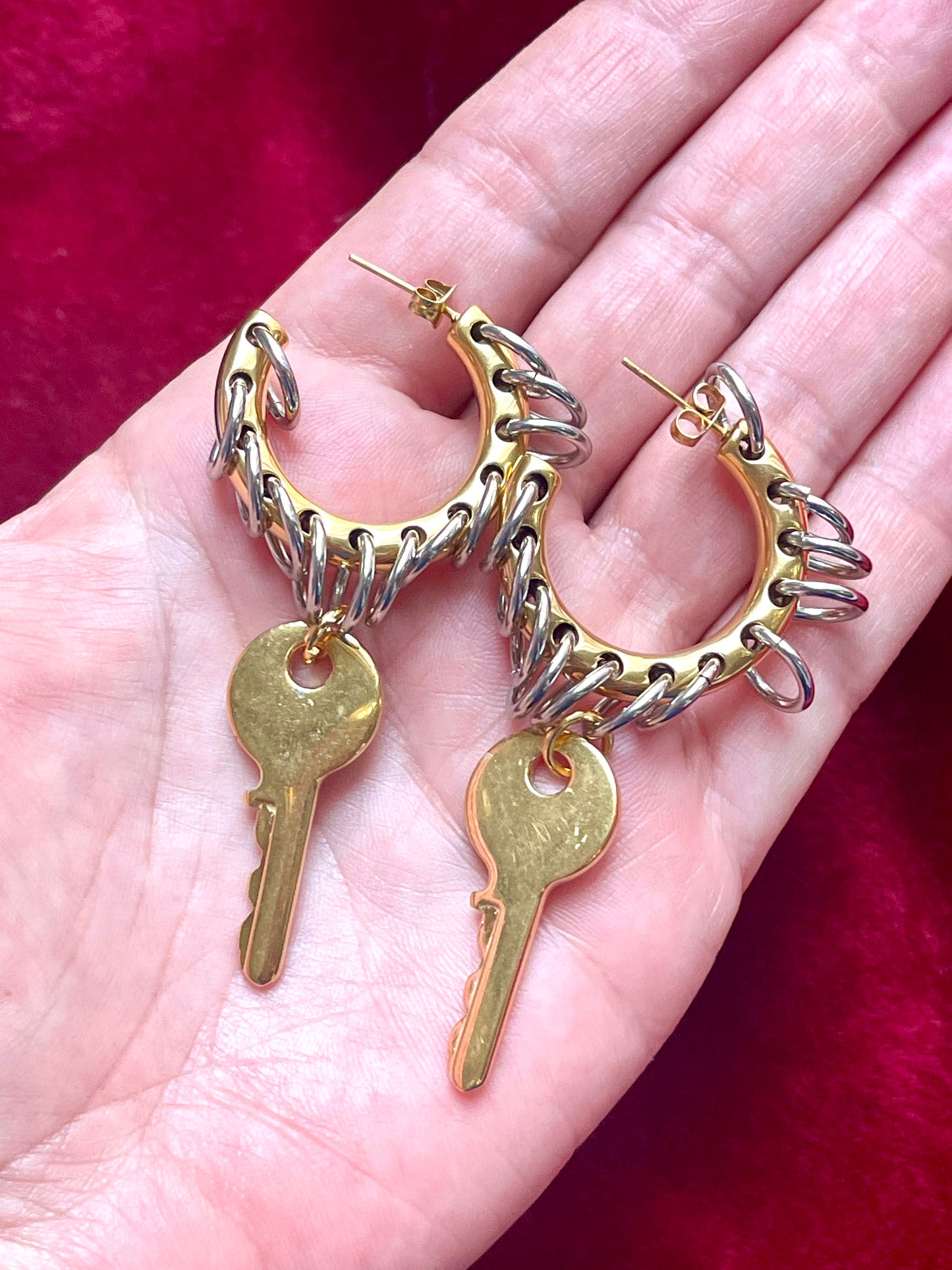 Modified Hoop Earrings Vintage Saint Laurent Golden Keys