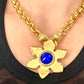 Rare Authentic Vintage Gold Flower Blue Rhinestone Yves Saint Laurent Brooch Pendant