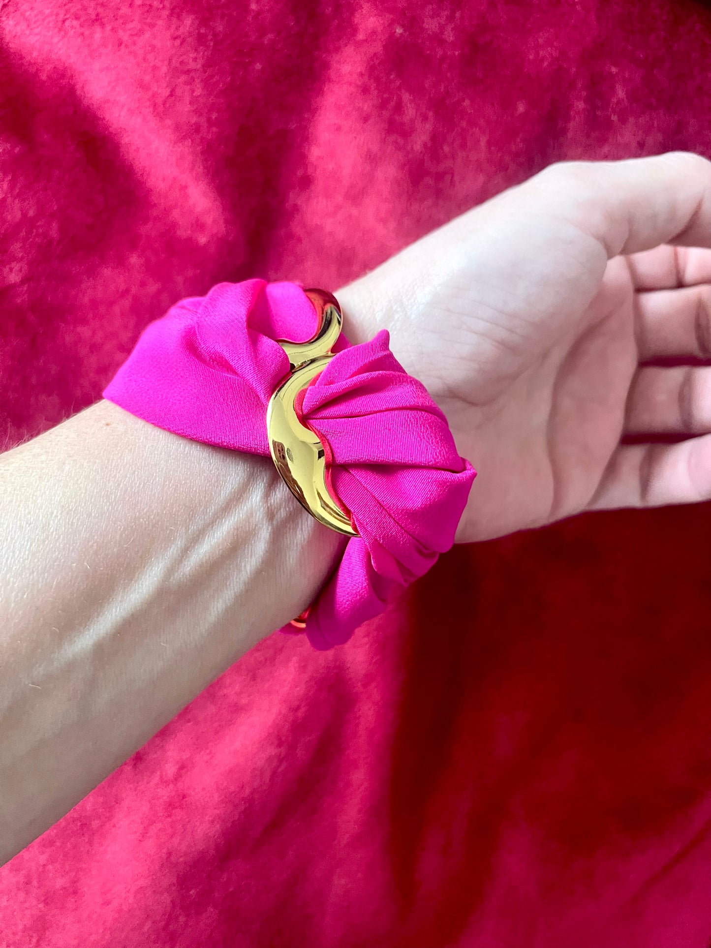 Vintage Dior Pink Silk Scarf & Gold Stainless Steel Bracelet – Customizable Set