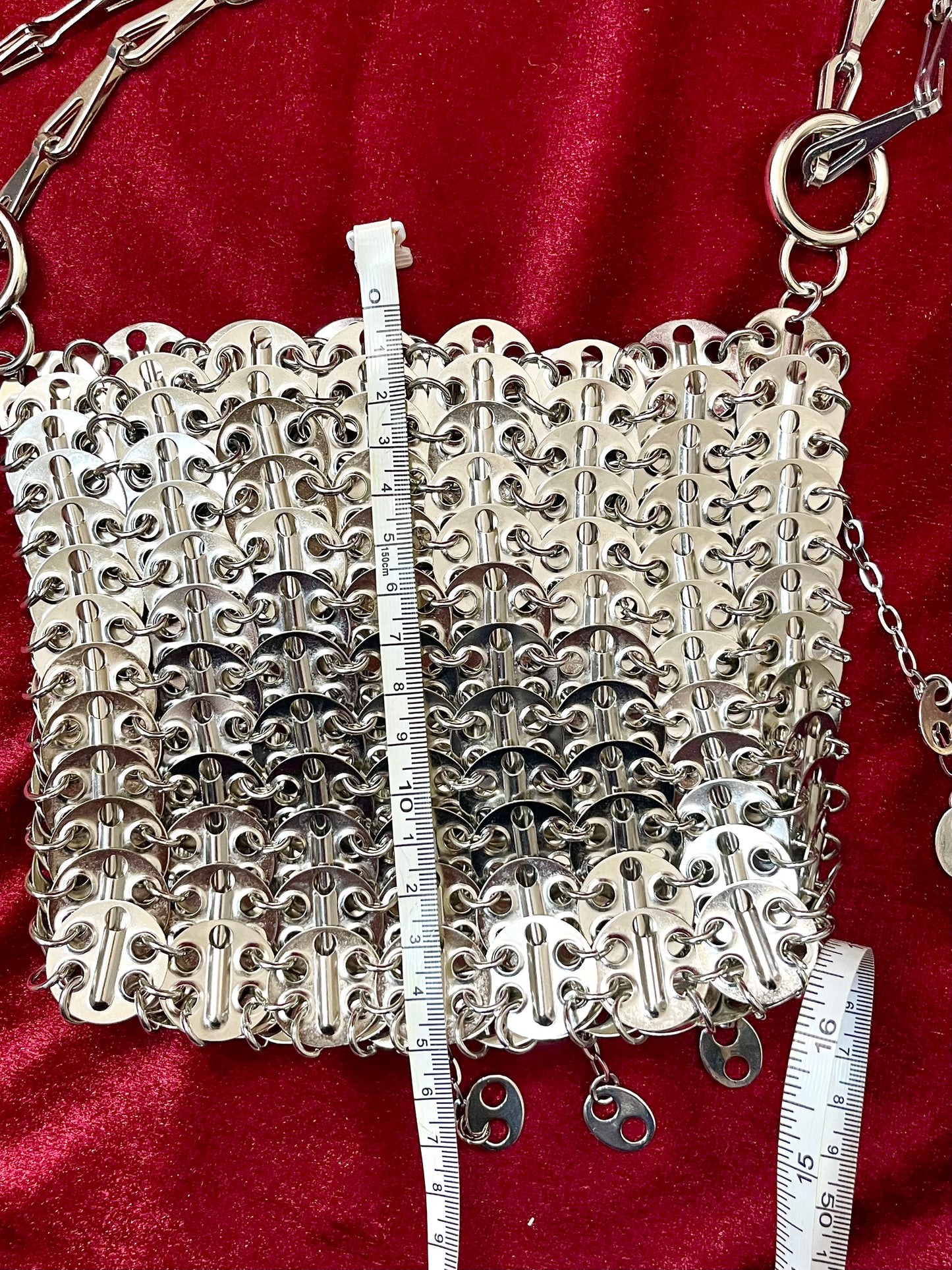 Silver Paco Rabanne Charms Sparkle Design Mini Metal Bag Style Paco Rabanne