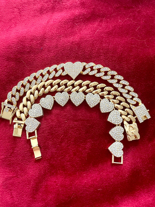 Iced Out Set Gold  Rhinestones Chain Bracelets