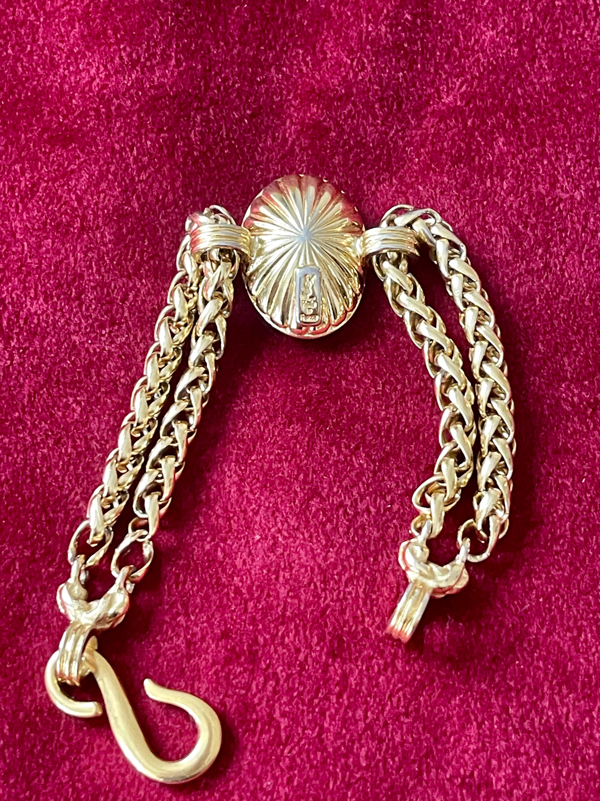 Backside top view Vintage Yves Saint Laurent crystal chain bracelet signed YSL Made in France