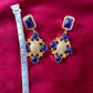 Boucles d'Oreilles Résine Bleue Métal Doré Clair