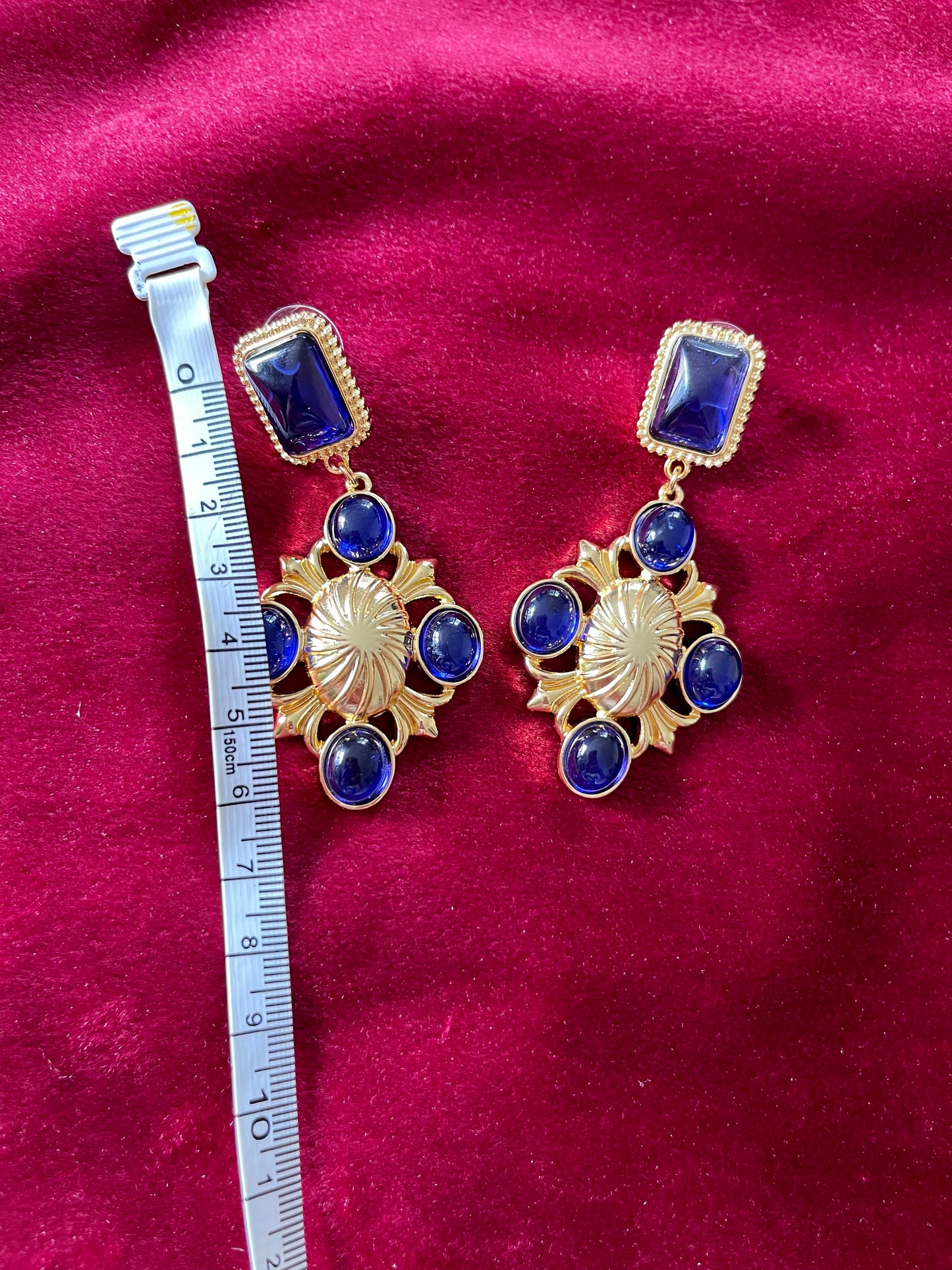 Boucles d'Oreilles Résine Bleue Métal Doré Clair