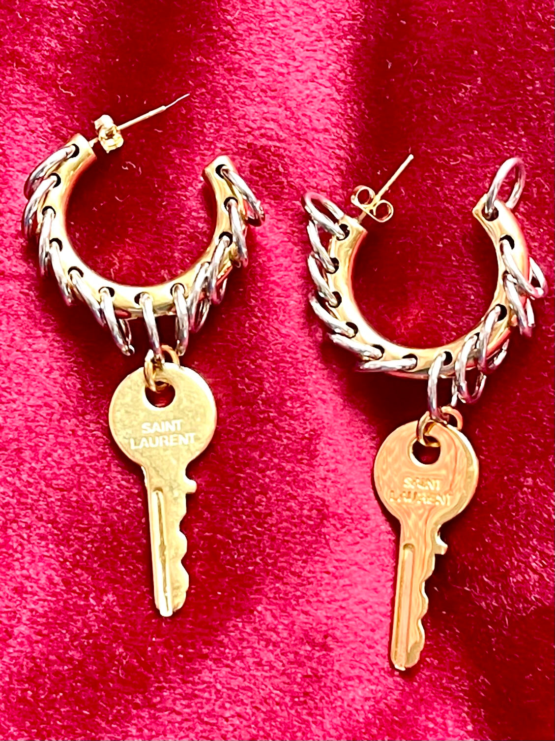 Modified Hoop Earrings Vintage Saint Laurent Golden Keys