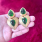 Boucles d'oreilles Tear Drop Gold &amp; Green Remake design vintage