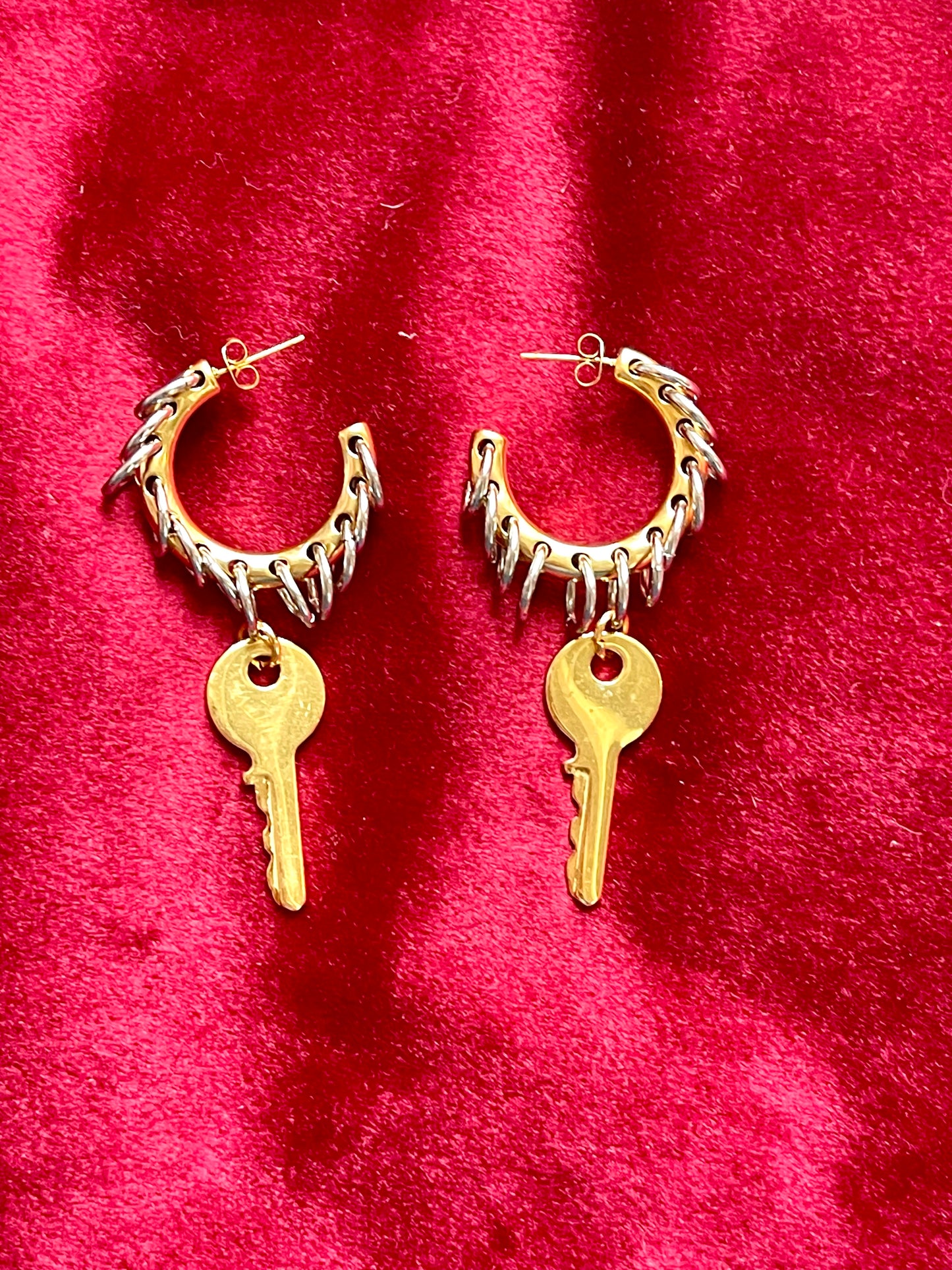 Modified Hoop Earrings Vintage Saint Laurent Golden Keys