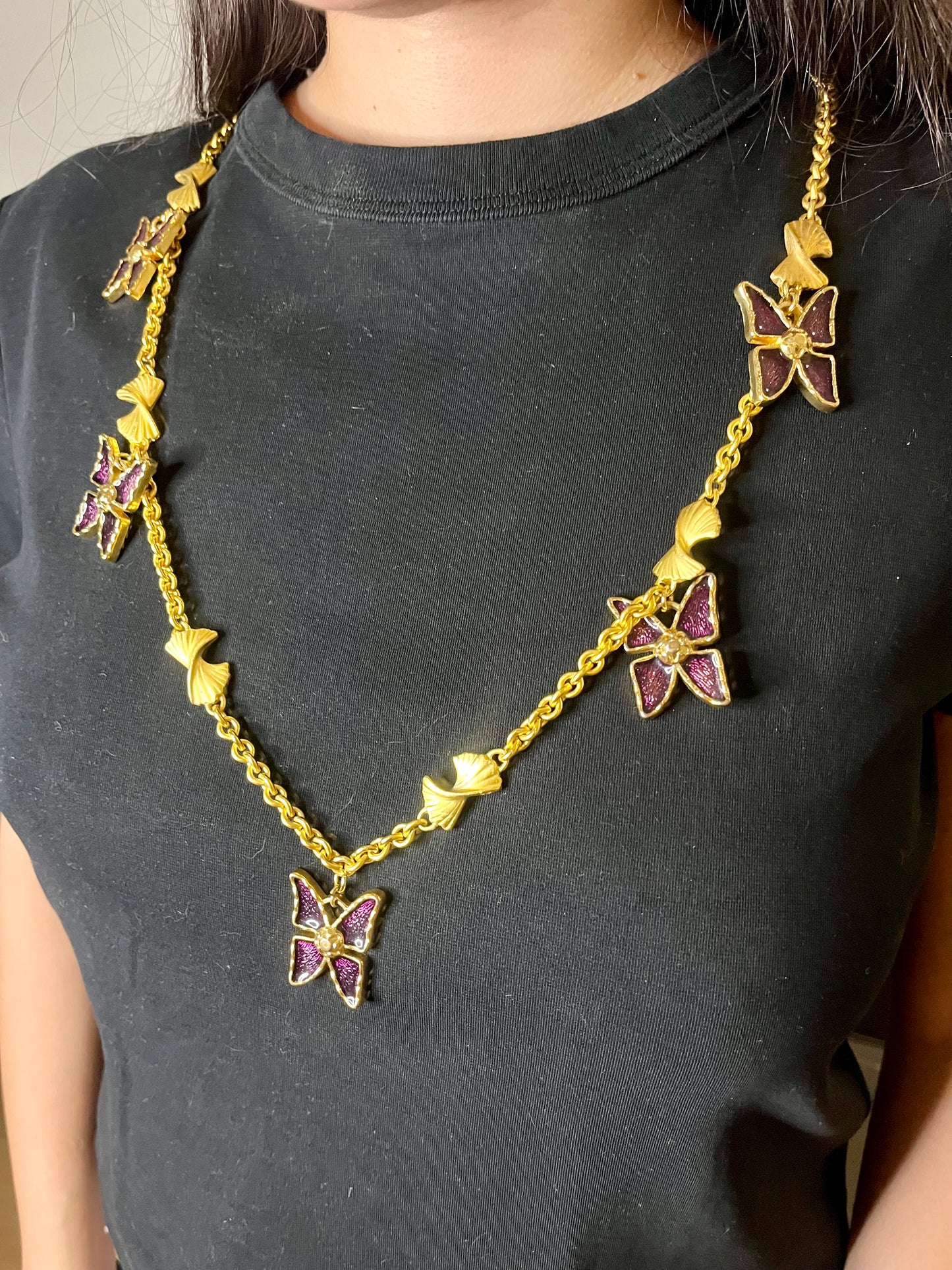 Set of Five Vintage Yves Saint Laurent Pendants on Vintage Nina Ricci Necklace – Rustic Aged Finish