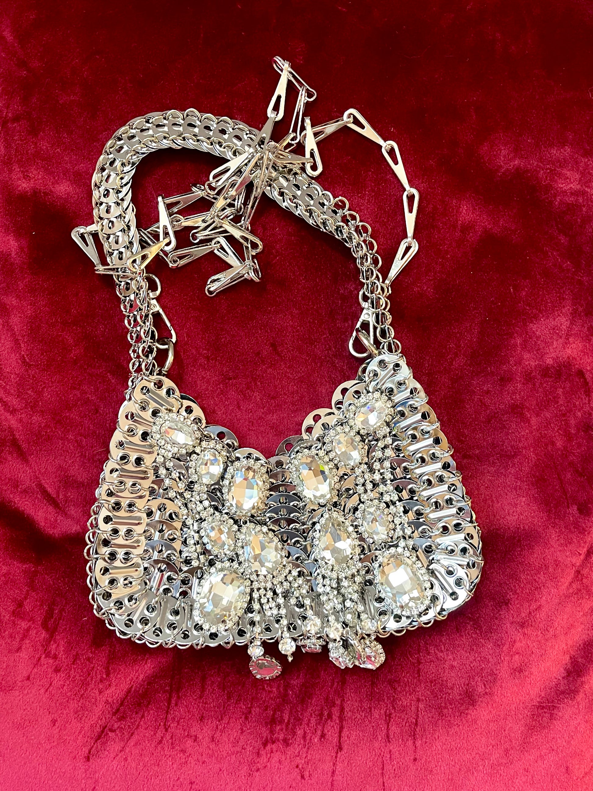 Large Metal Shoulder Bag Crystal Charms Brooches Style Paco