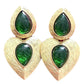 Pendientes de diseño vintage remake de oro y verde con forma de lágrima
