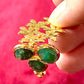 Gold Flower Pendant Earrings Green Agate Stones