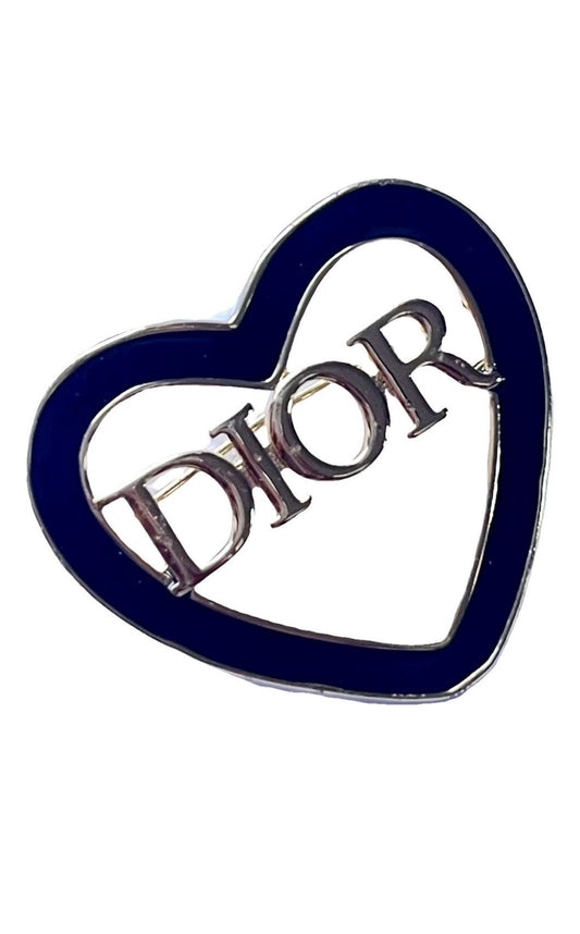 Vintage Black Enamel Dior Heart Brooch