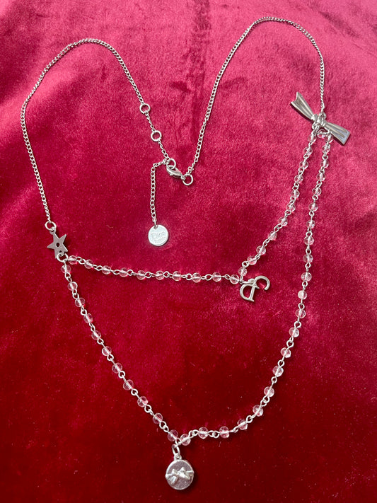 Vintage Silver Resin Charms Authentic Dior Long Necklace