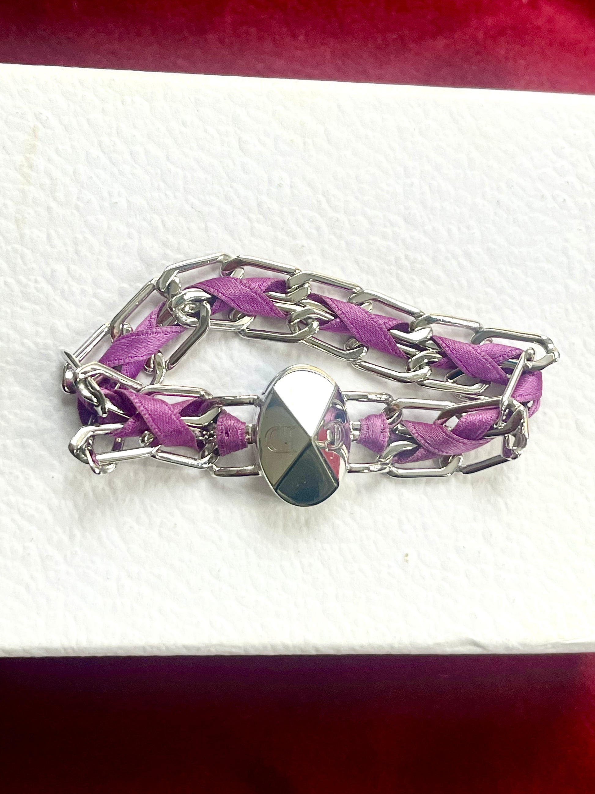 Vintage Dior gourmet chain bracelet with purple ribbon detail
