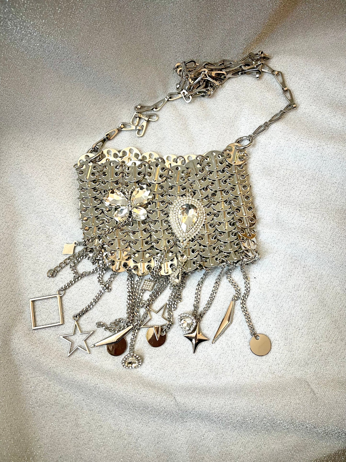 Metal & Dangling Crystal Charms Bag Style Paco Rabanne