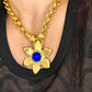 Rare Authentic Vintage Gold Flower Blue Rhinestone Yves Saint Laurent Brooch Pendant