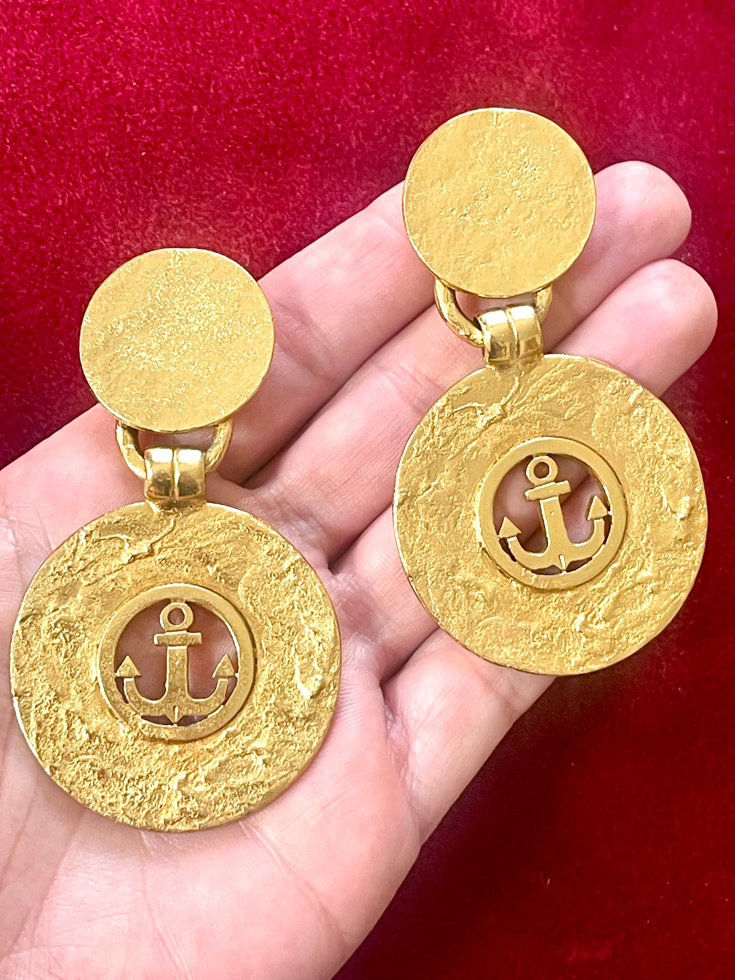 Vintage Yves Saint Laurent Anchor Statement Drop Earrings – Gold Tone