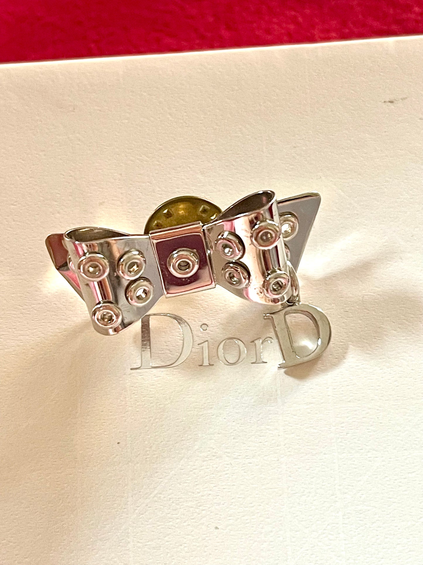 Dior Ribbon Silver Charm Pin Brooch