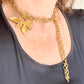 Vintage 80’s Yves Saint Laurent Leaf Pendant Necklace authentic worn by model 