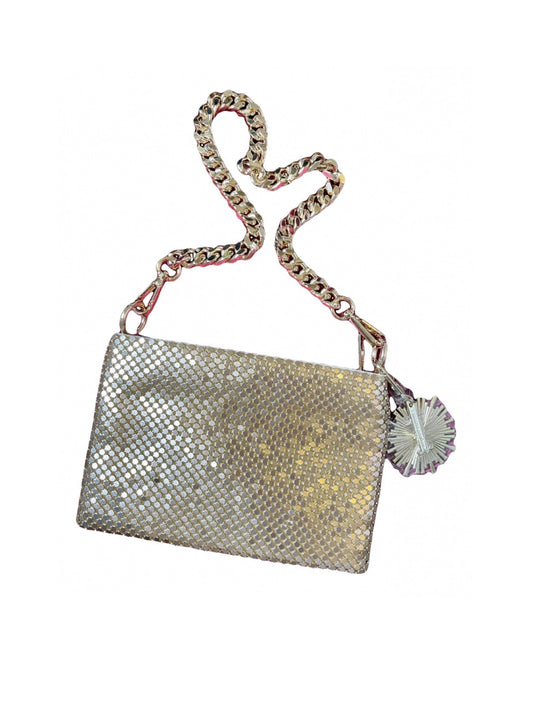 Vintage Paco Rabanne gold metal pixel bag with sun burst Lady Million bag charm 