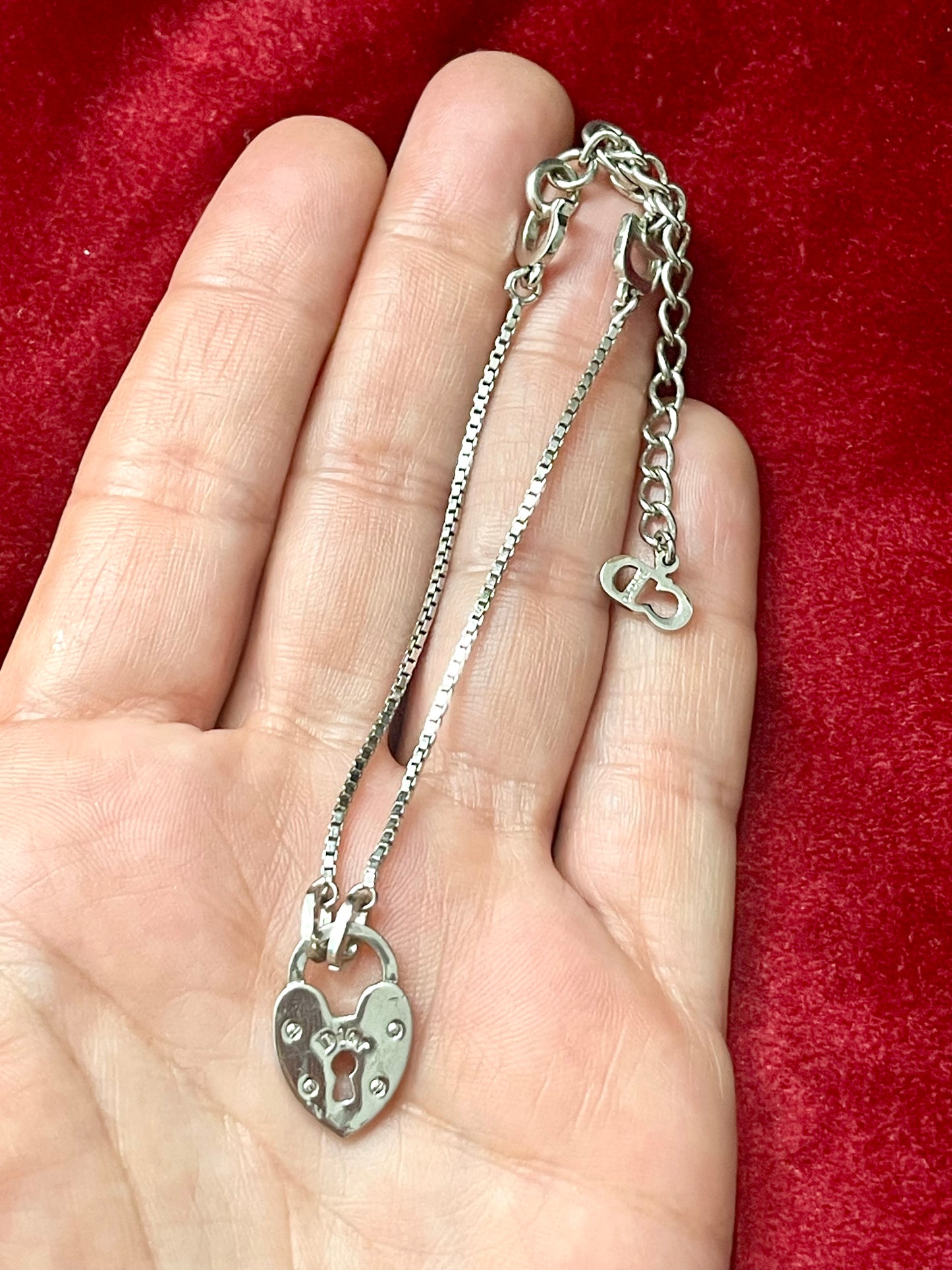 Vintage Dior Silver Tone Heart Lock Charm Authentic Bracelet