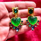 Strong Green Heart Resin Metal Earrings