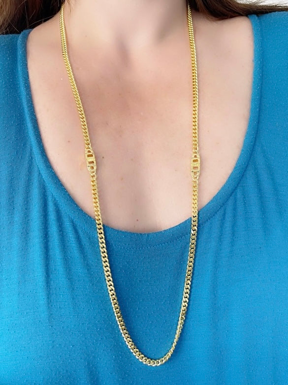 Worn Christian Dior vintage 80’s refurbished gold plated 18K long necklace CD charms 
