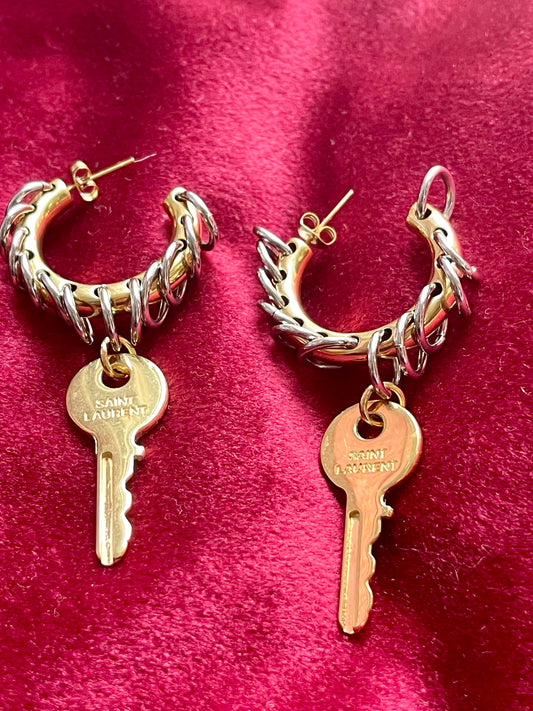 Modified Hoop Earrings Vintage Saint Laurent Golden Keys