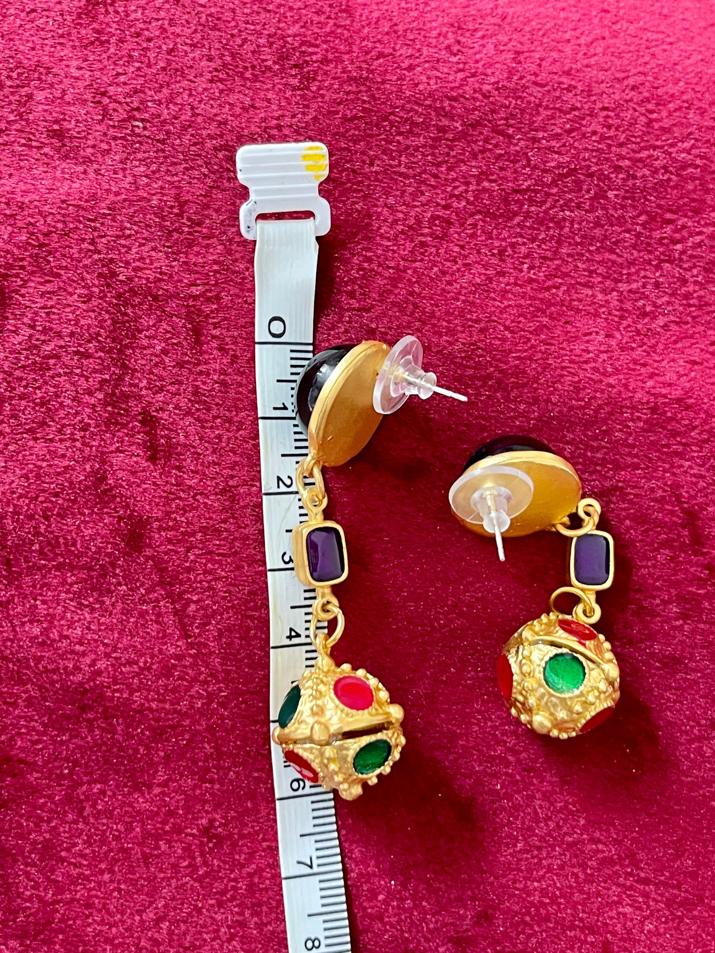 Gold Metal Resin Drop Earrings Multi Colored