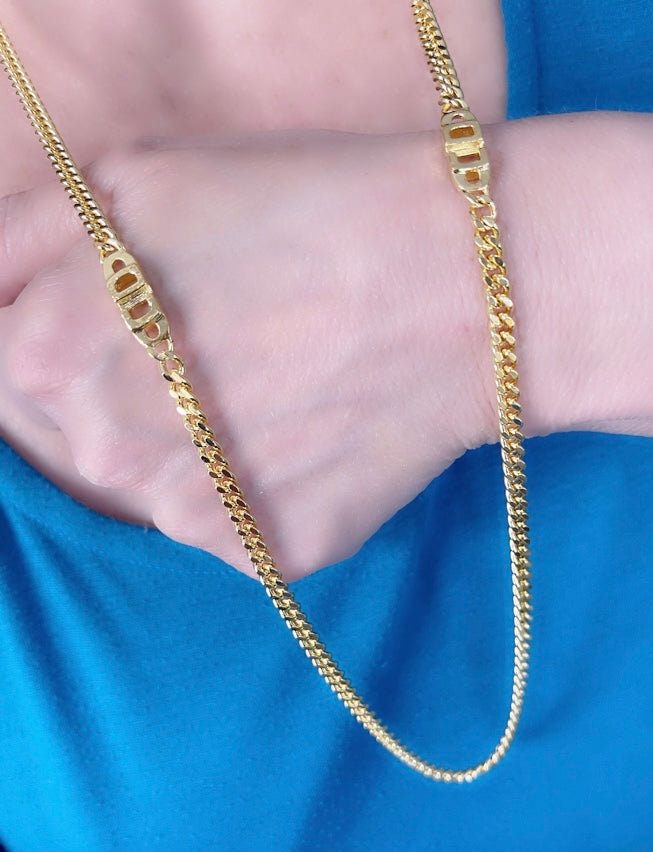vintage 80’s Dior designer jewelry- refurbished gold plated 18K long necklace CD charms 