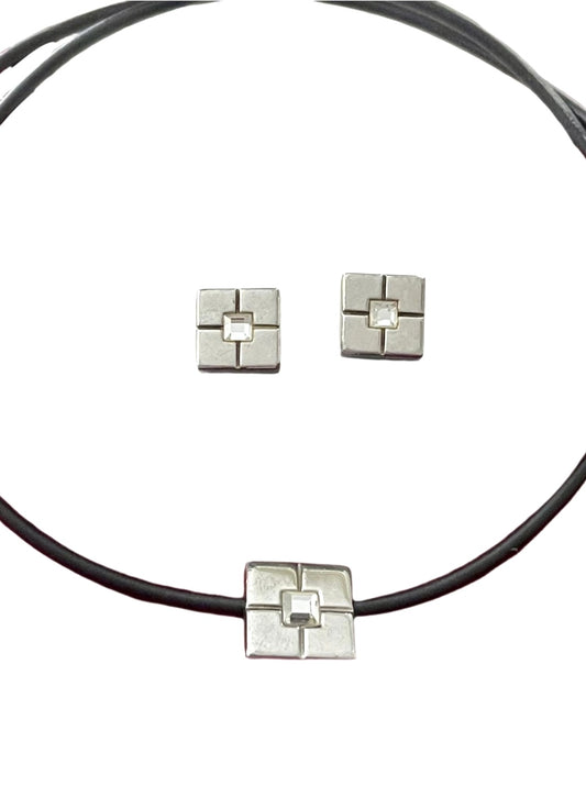 Yves Saint Laurent Vintage Silver 925 Earrings & Necklace Jewelry Set – Very Good Condition