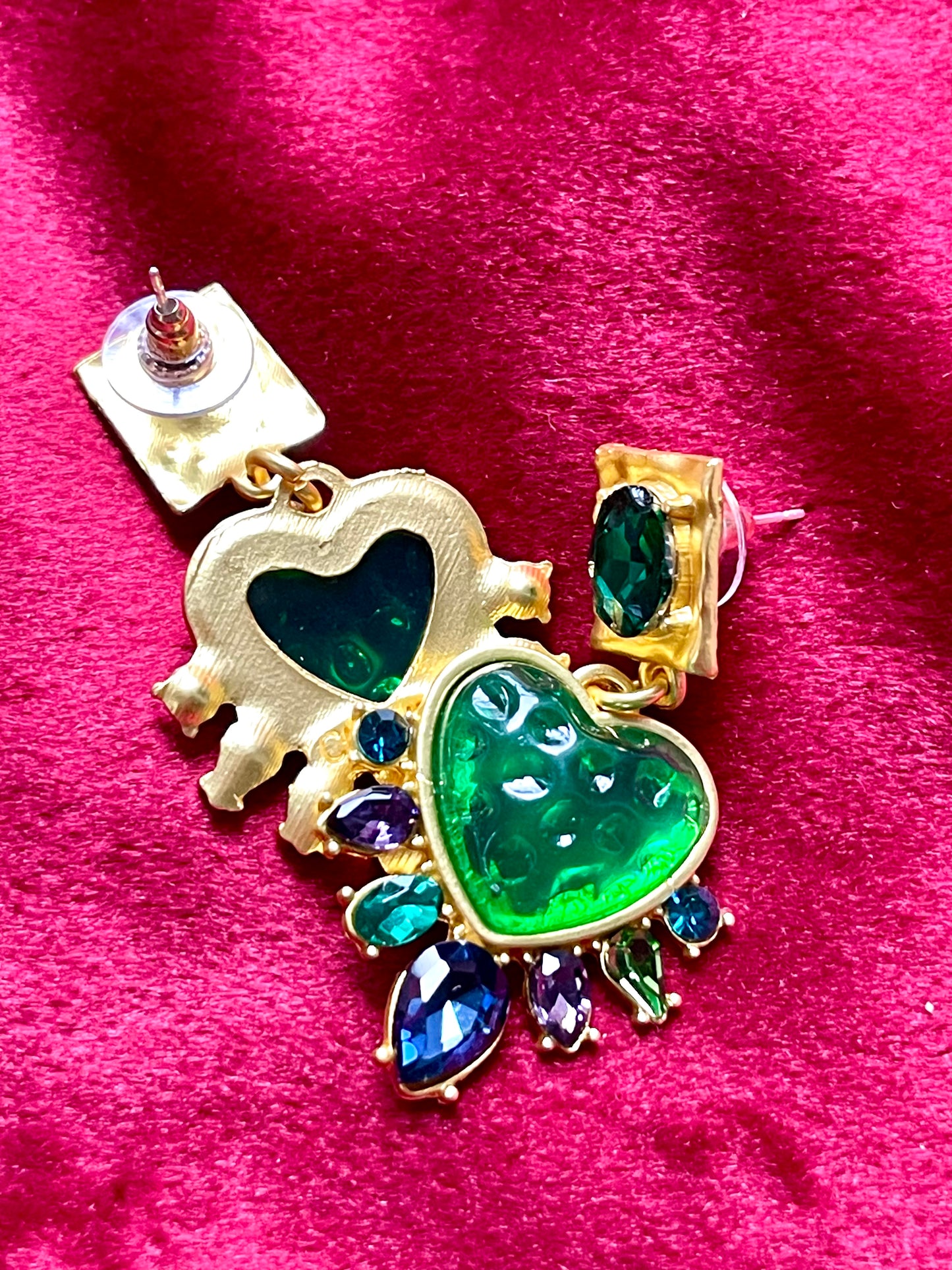 Strong Green Heart Resin Metal Earrings