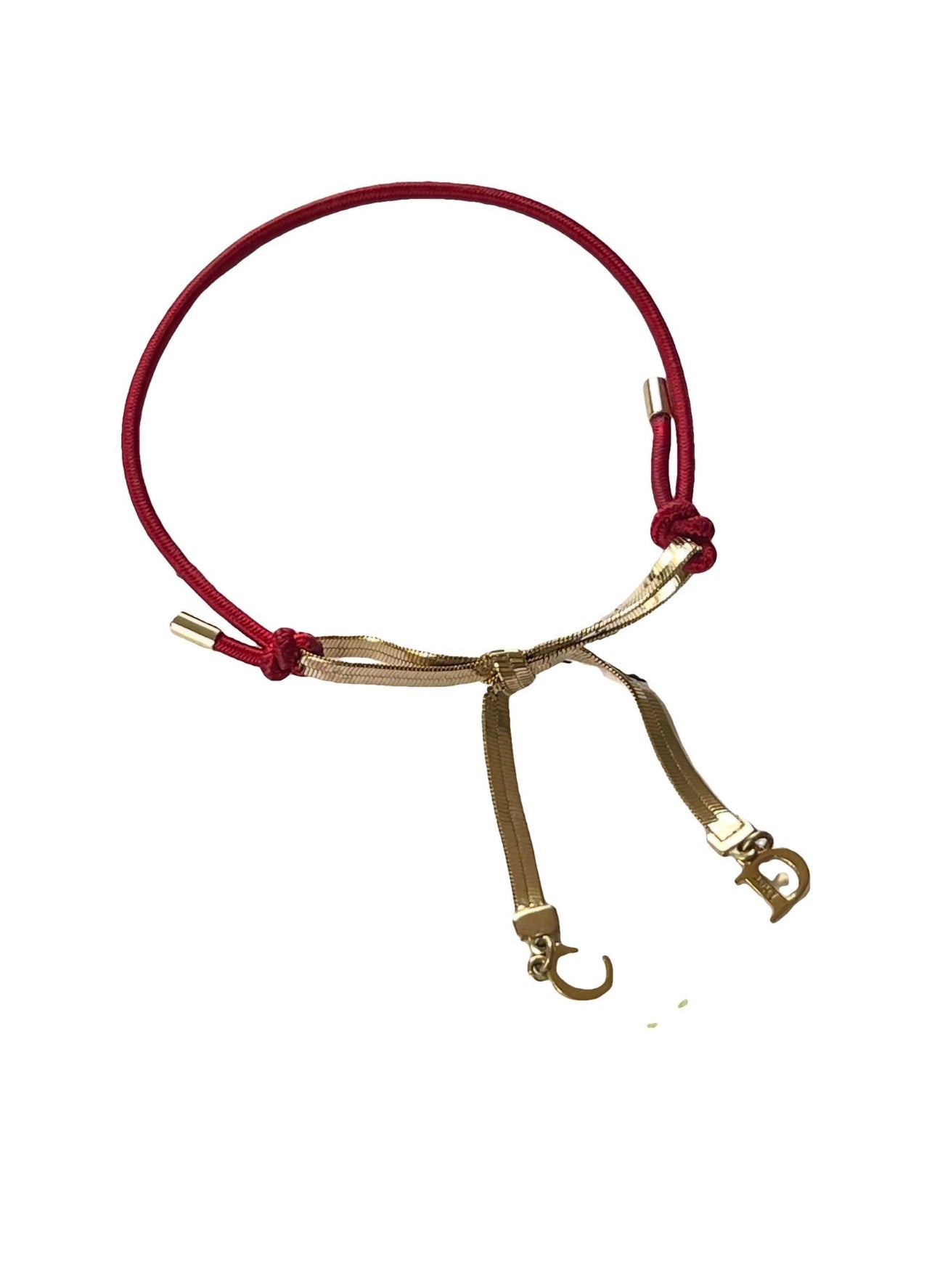 Dior Gold ribbon CD charms red elastic bracelet adjustable size 