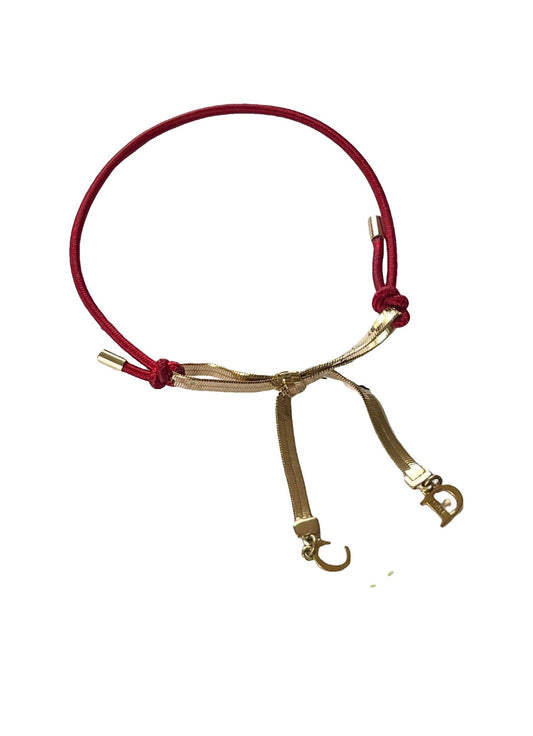 Dior Gold ribbon CD charms red elastic bracelet adjustable size 