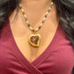 Worn by model Pearl and precious stones Necklace with vintage Yves Saint Laurent heart-shaped flower petal pendant 