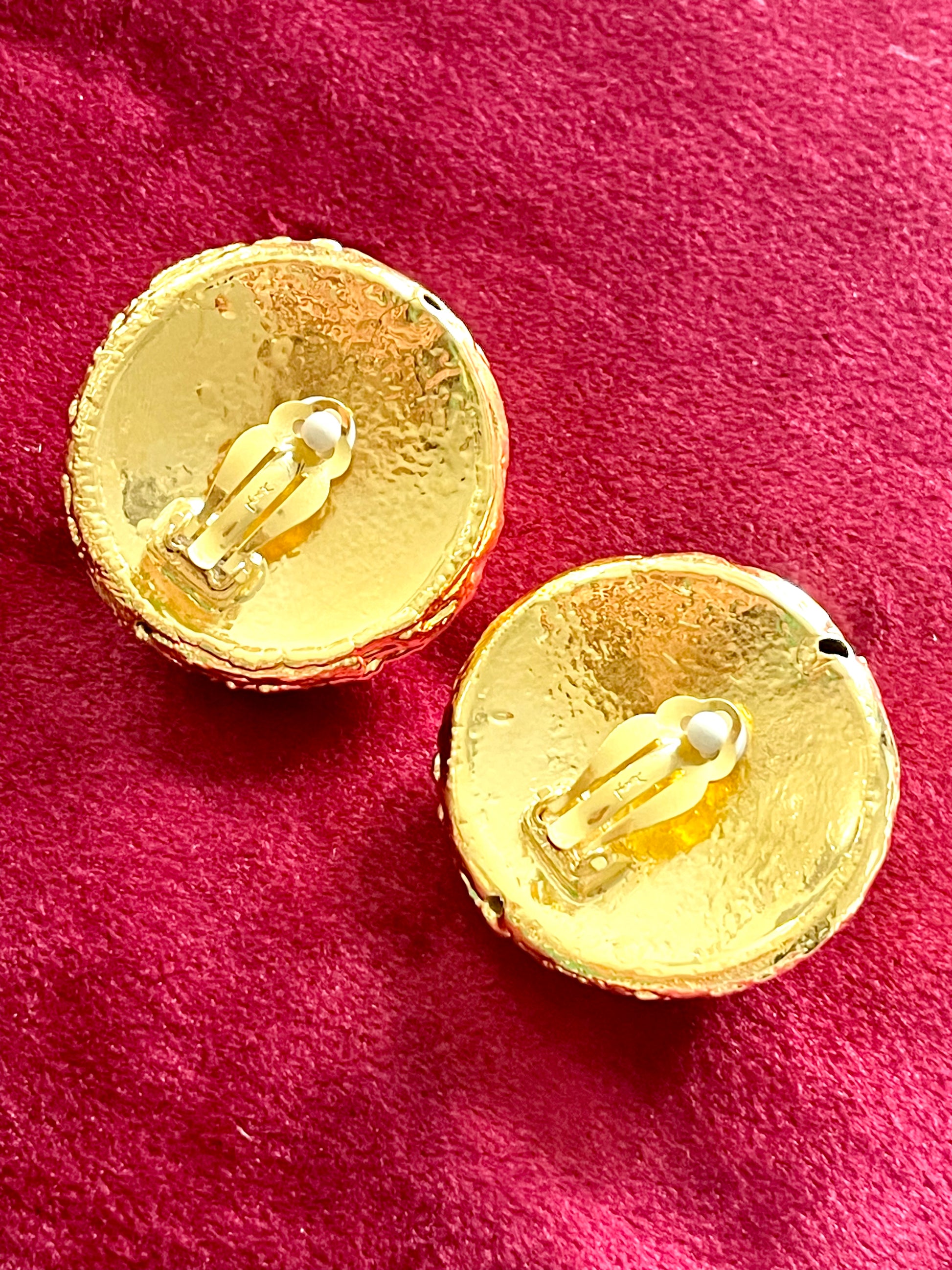 Back side signature authentic Vintage 80’s clip on earrings, repurposed with 18KG classic designer collectibles 