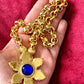 Rare Authentic Vintage Gold Flower Blue Rhinestone Yves Saint Laurent Brooch Pendant