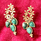 Gold Flower Pendant Earrings Green Agate Stones