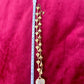 Authentic YSL heart pendant necklace with sculptural gold chain links, 23cm length, repurposed luxury jewelry With measuring tape on pink background 