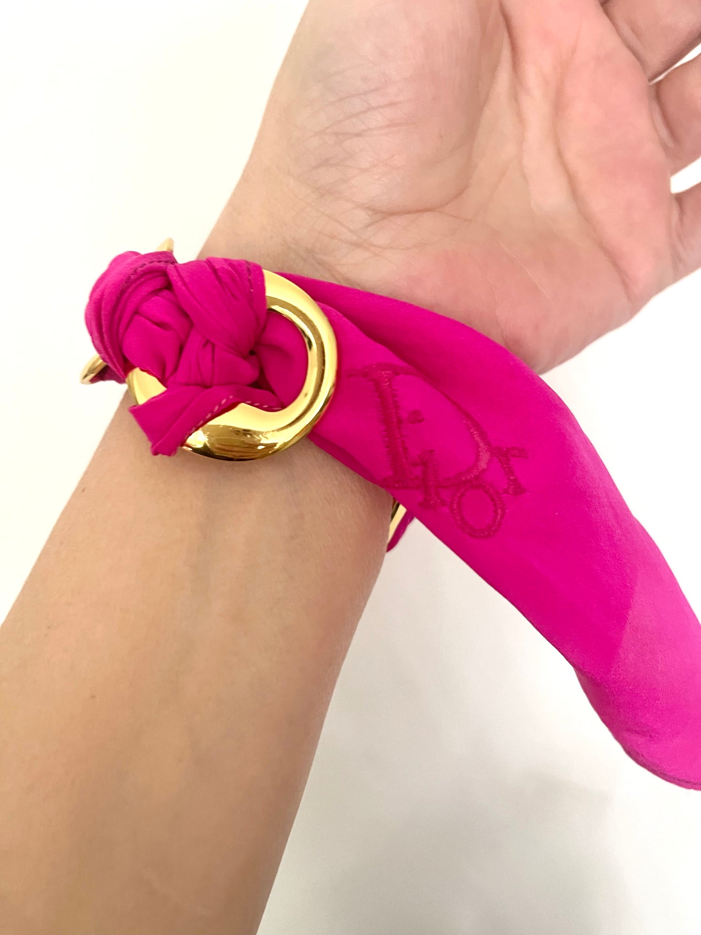 Vintage Dior Pink Silk Scarf & Gold Stainless Steel Bracelet – Customizable Set