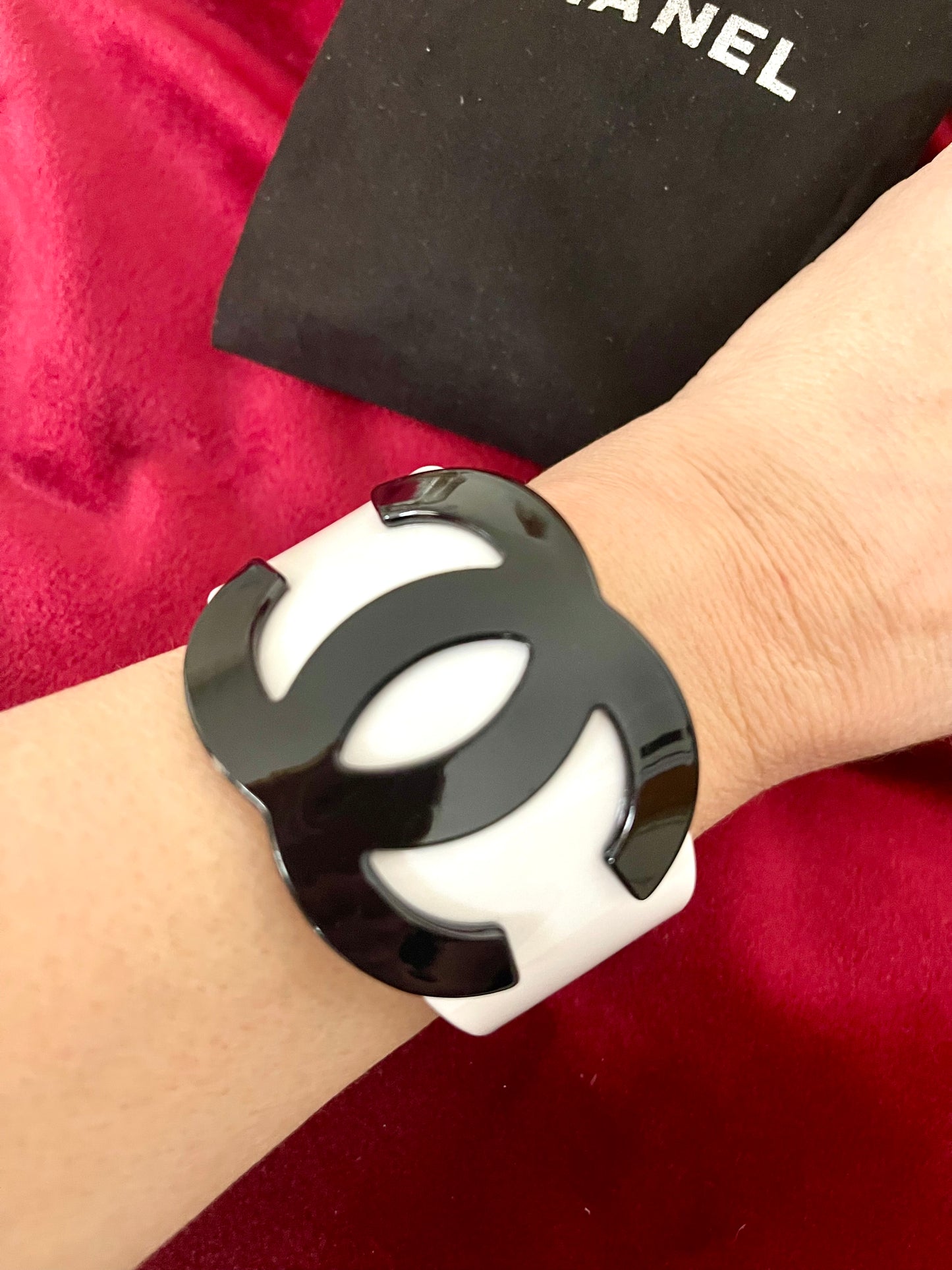 Plastic Chanel Monogram Cuff Bracelet