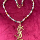 YSL Refurbished Enameled Gold Vintage Charm Pendant Pearl Necklace