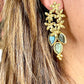 Gold Flower Pendant Earrings Labradorite Stones