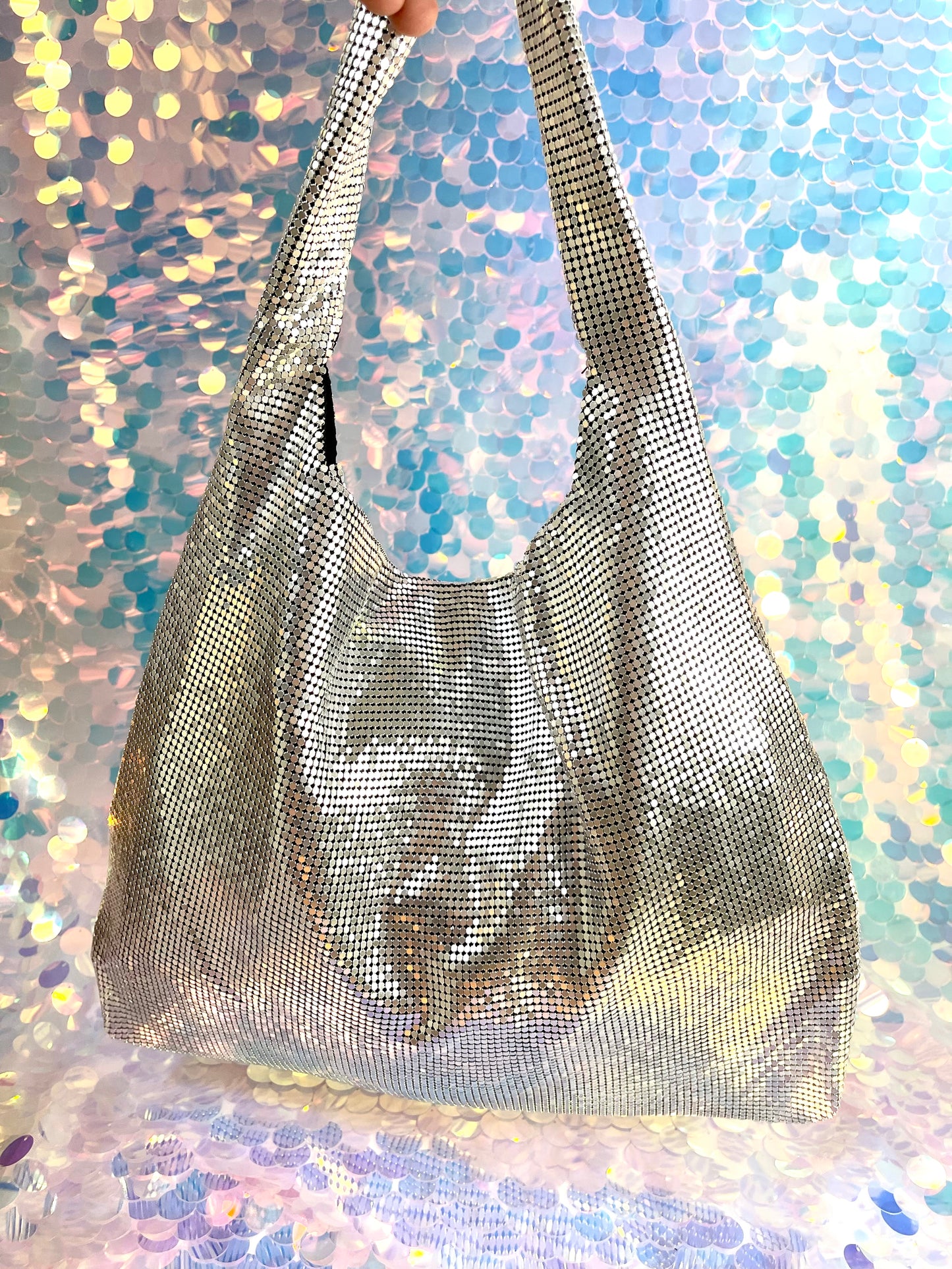 Silver Pixel Metal Tote Bag Style Paco Rabanne